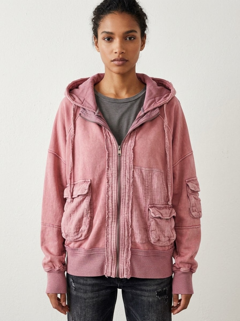 Oli + Hali "The Pierce Kat Cargo Hoodie" in Rose Pink โ Size S (EUC)